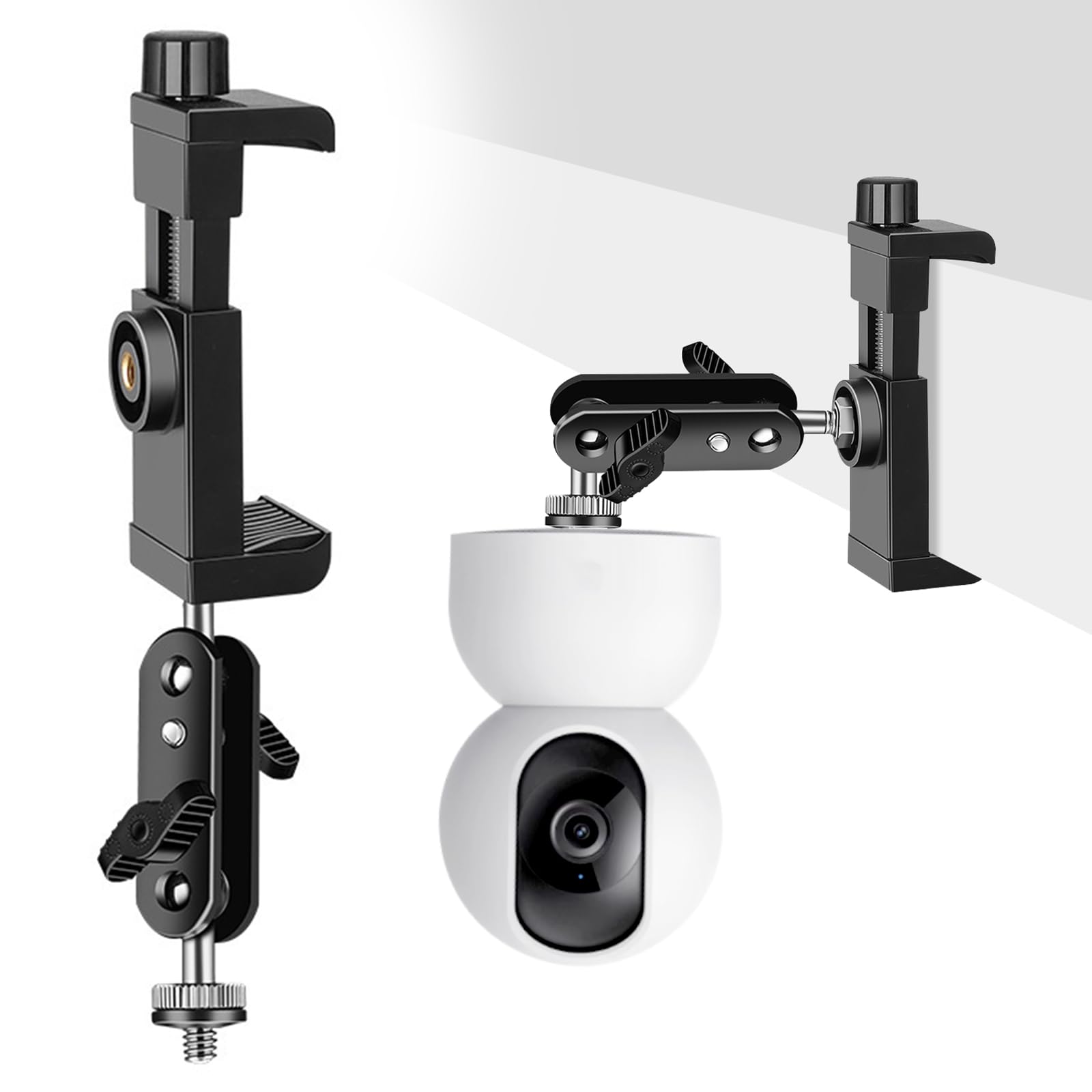 Soporte Camara Vigilancia, Abrazadera de Cámara Soporte de Montaje Cabeza Esférica 360° Soporte Cámara Pinza con Adaptador de Rosca 1/4",Ajustable Soporte de Mástil Clamp para Cámara Vigilancia
