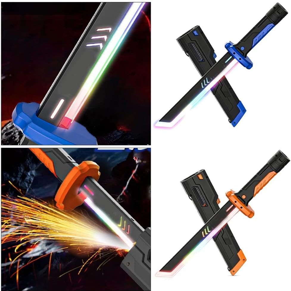 Sparkblade Sword with not Sparks, Type-C Rechargeable Fake Swords with LED Light and Spray for Cosplay, Halloween, and Display (Blue 1pcs)