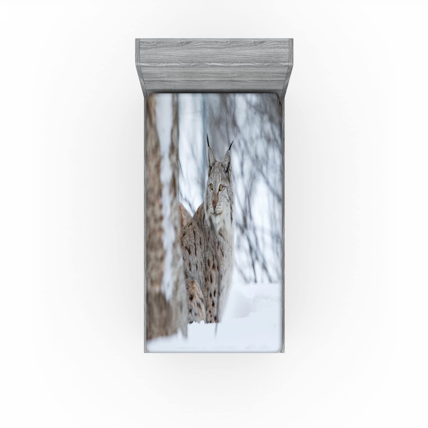 Ambesonne Animal 2 Pack Fitted Sheet, European Lynx Wilderness, Bed Cover All-Round Elastic Deep Pockets 2 Pieces, Package Contains 2 Twin Size Fitted Sheets, Brown White