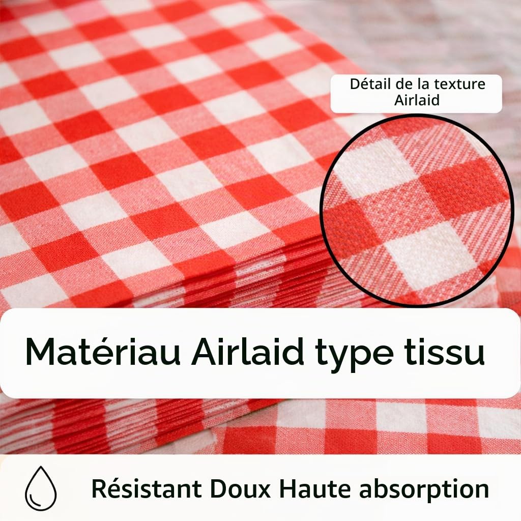 Serviettes Airlaid 40 x 40 cm Vichy Rouge 50 sztuk