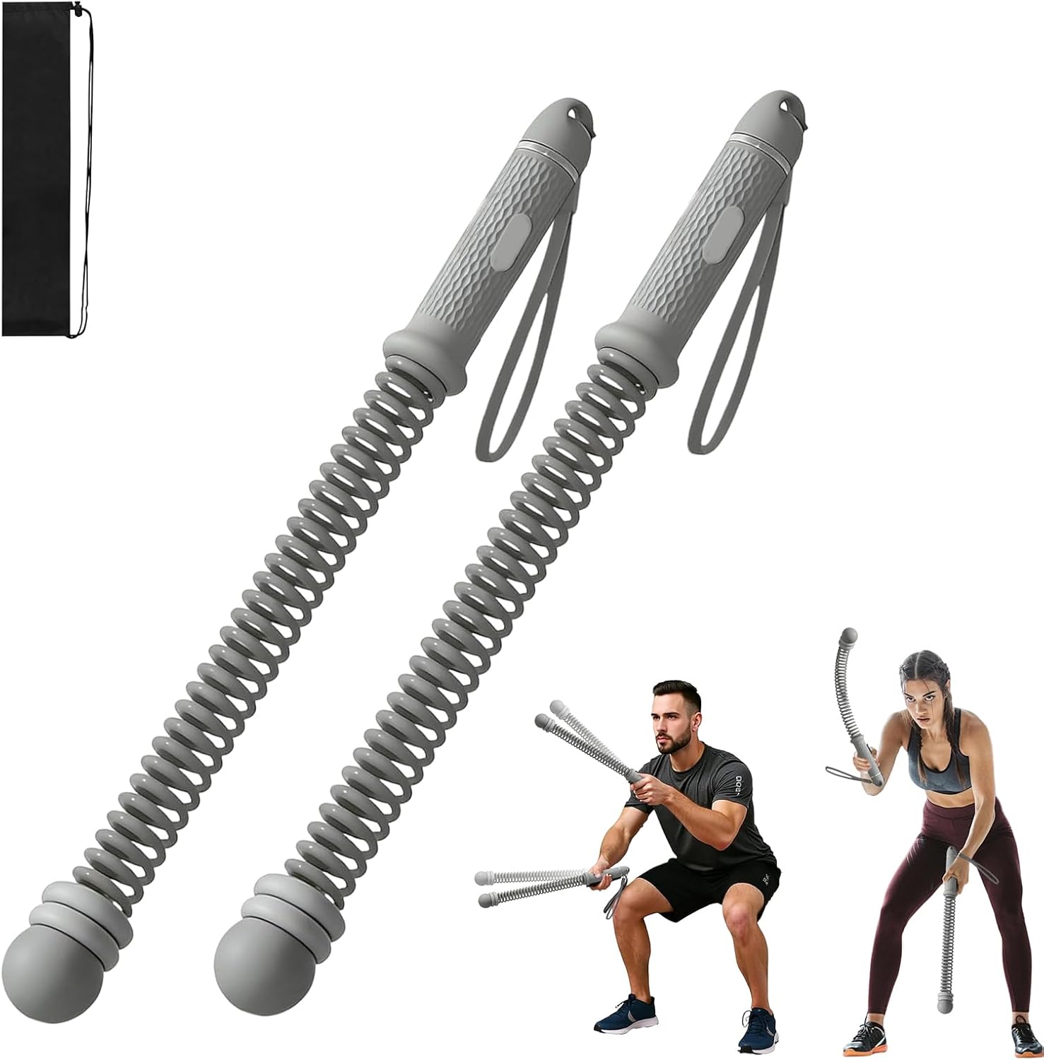 Portable Wireless Battle Rope, Adjustable Weight Wireless Battle Rope with Storage Bag, Suitable for Low-Impact Sports, Strength Training, and high-Intensity Interval Training (Grey)