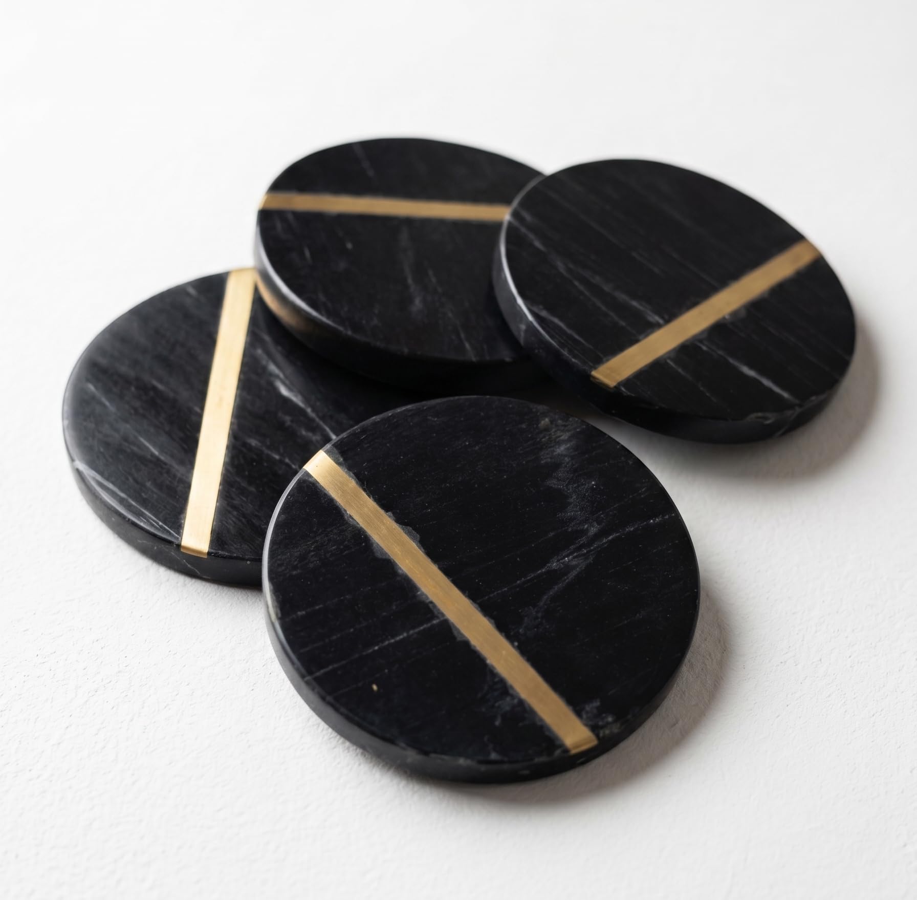 Vanoraa Natural Black Marble Round Coaster Set, with Gold Brass Inlay, 4 Inch, Pack of 4 /Table Coasters/Glass Coasters/Cup Holder/Coasters for Home/Tableware/Decor-image-44