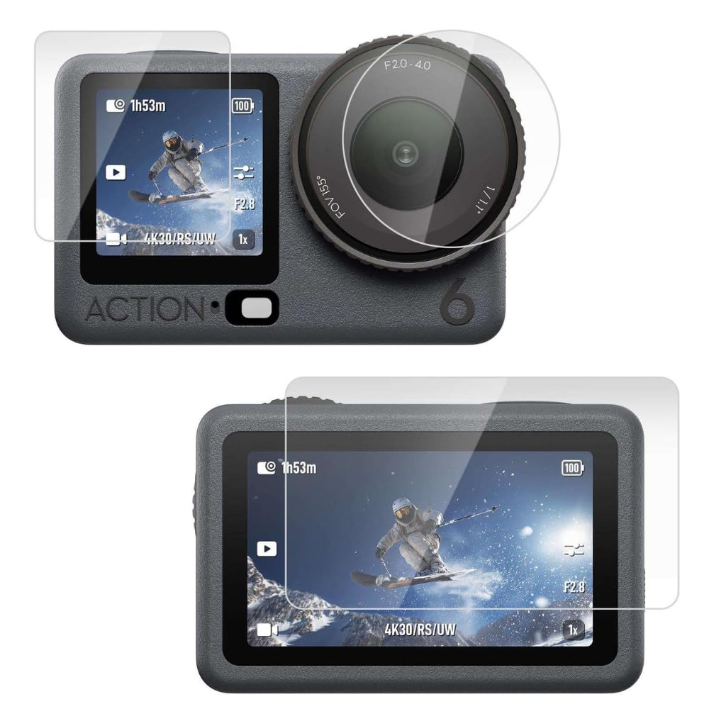 Yantralay Tempered Glass Screen & Lens Protector for D JI Os mo Action 6 | Front Back Screen Film with HD Clarity, Anti-Scratch & Easy Install | OS MO Actiion 6 Accessories