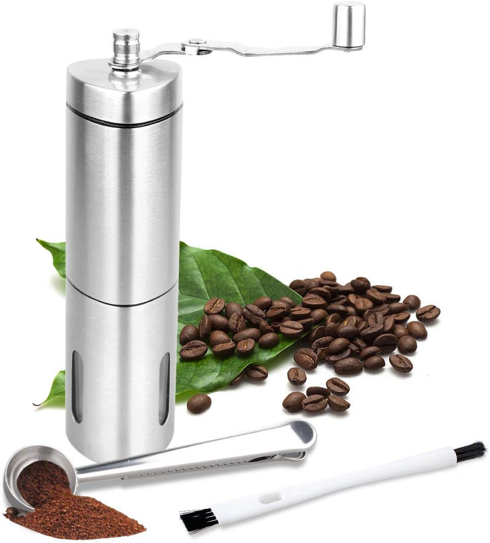 CORESLUX Manual Coffee Grinder Set, Portable Stainless Steel Spice Grinder, Adjustable Grind Size, Durable Ceramic Grinding Core for Home, Office, Travel, Camping