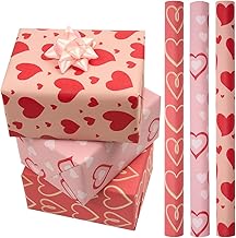 3 Rolls Pink Gift Wrapping Paper, 43cm*3M Heart Wrapping Paper for Valentine's Day Birthday Wedding Gift Decoration