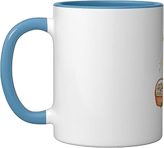Bunny Walrus Leopard Bow Tie Hunting Eggs Basket Coffee Ceramic Mug, Blue/White