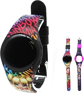 Accutime 아동용 레인보우 하이 멀티컬러 디지털 LED 쿼츠 손목 시계, 만보계 스텝 카운터, 교체 가능한 그래픽 스트랩 여아, 남아, 만 3세 이상 아동용 (모델: RNB4000AZ), 멀티, 디지털 손목 시계