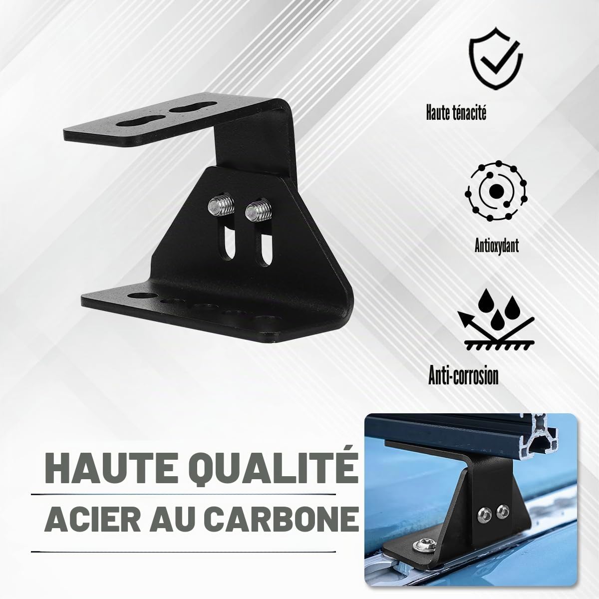 Support de toit double réglable M6/M8 90° 65 mm pour kit de montage de barres de toit Alpharack