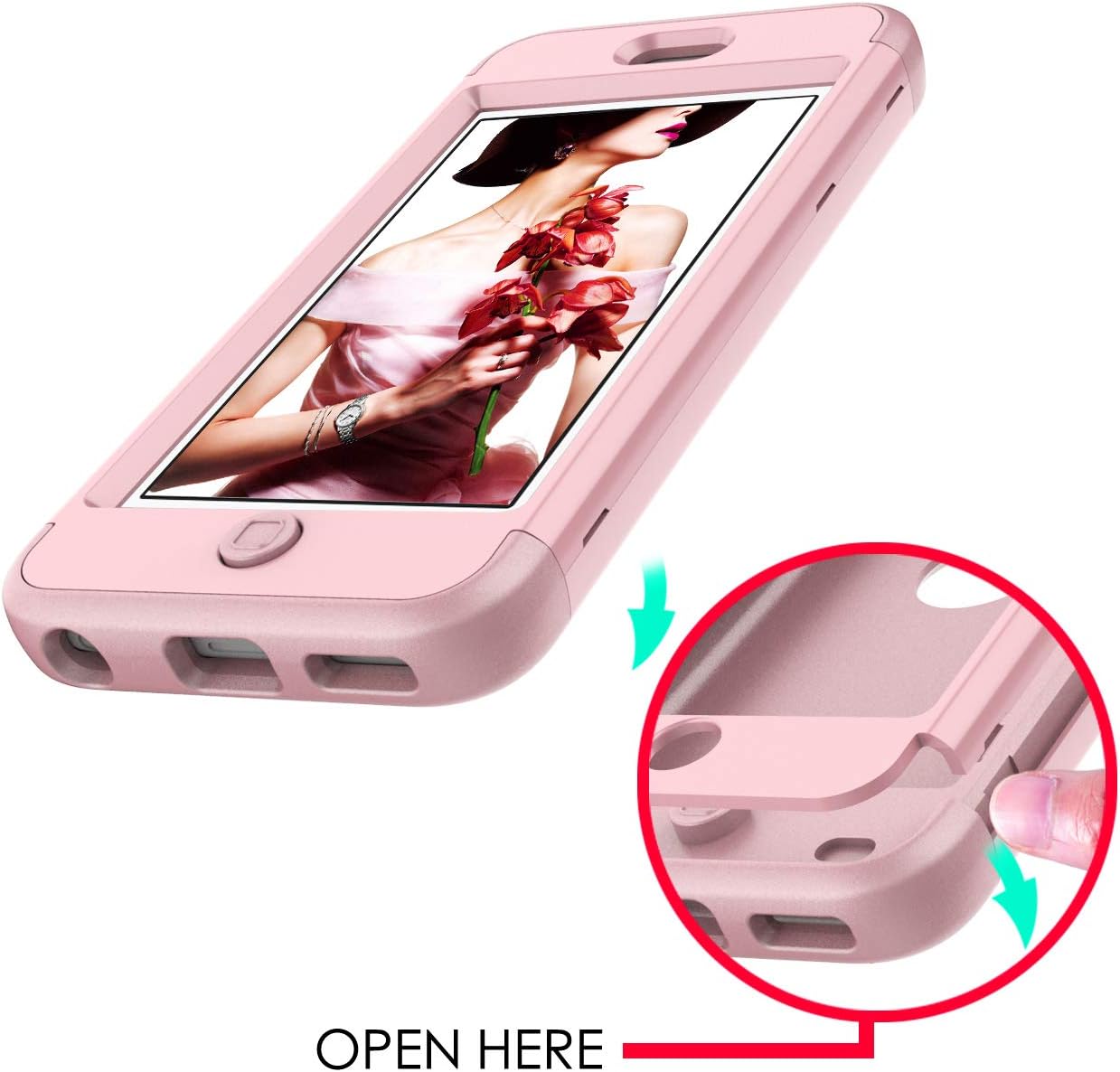 J.west 5C Case, iPhone 5C Case. Full Body Hybrid Hard PC and Soft Silicone 3-Layer Combo Shockproof Hard Case Cover for iPhone 5C - Rose Gold