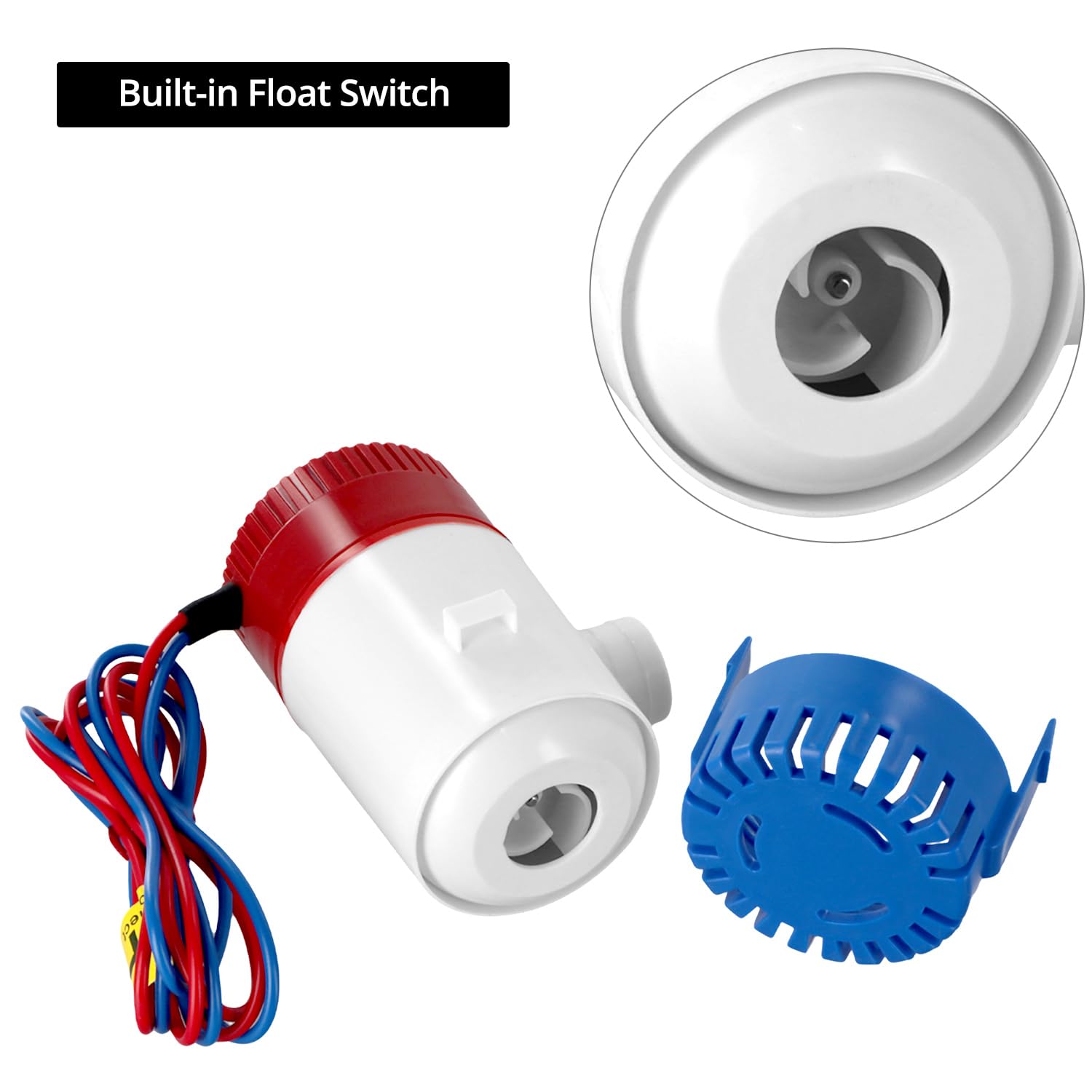 QWORK® 12 V 500GPH pompa zęzowa do łodzi, jachtów, przyczep kempingowych, pompa głębinowa do słodkiej, słonej i brudnej wody