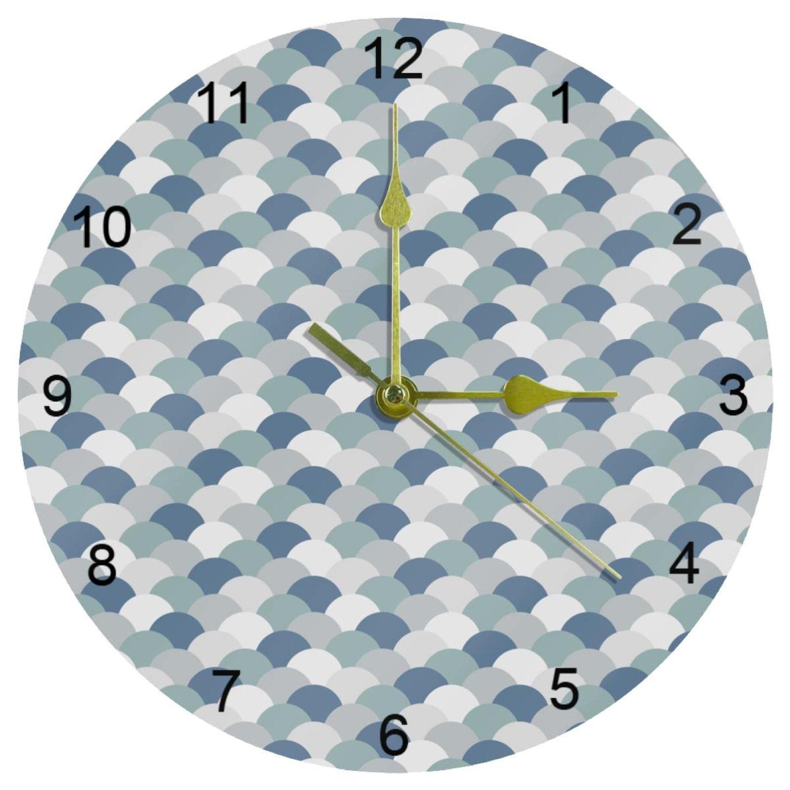 Horloge murale sirène bleue 25cm silencieuse à chiffres arabes