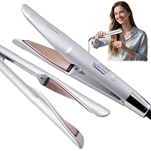 Hatteker Hair Straightener and Curler 2-in-1, Twist Flat Iron Hair Straightener for Women, 1 inch Wave Curling Iron,Dual Voltage, 30s Fast Heat Up, 11 Adjustable Temp for All Hair Types Silver
