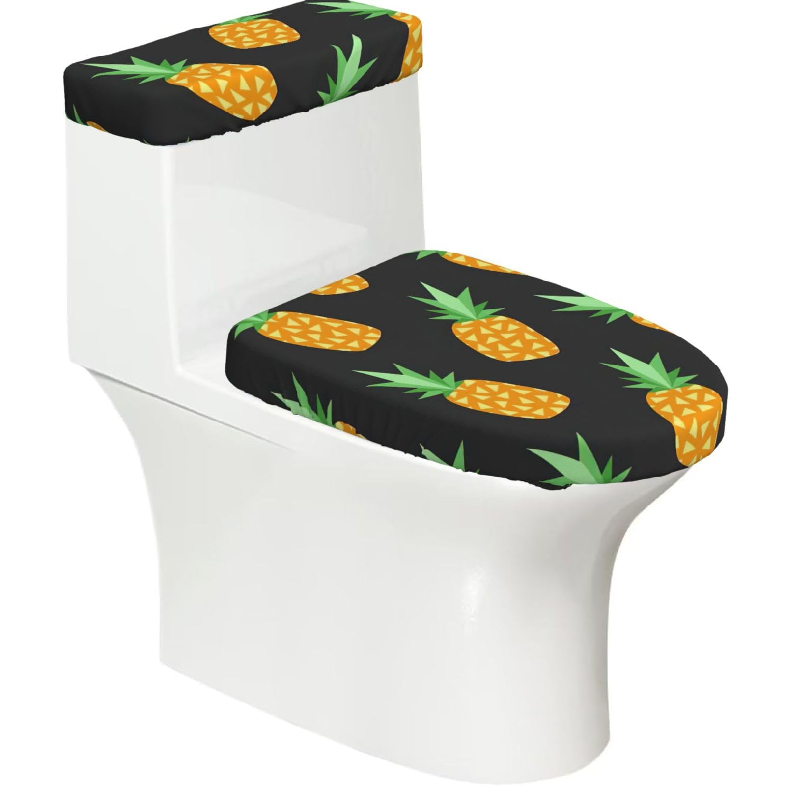 Pineapple Print Stretch Toilet Covers Set, Polyester Covers Replacement For Fits Most Size Lids Bathroom Decor