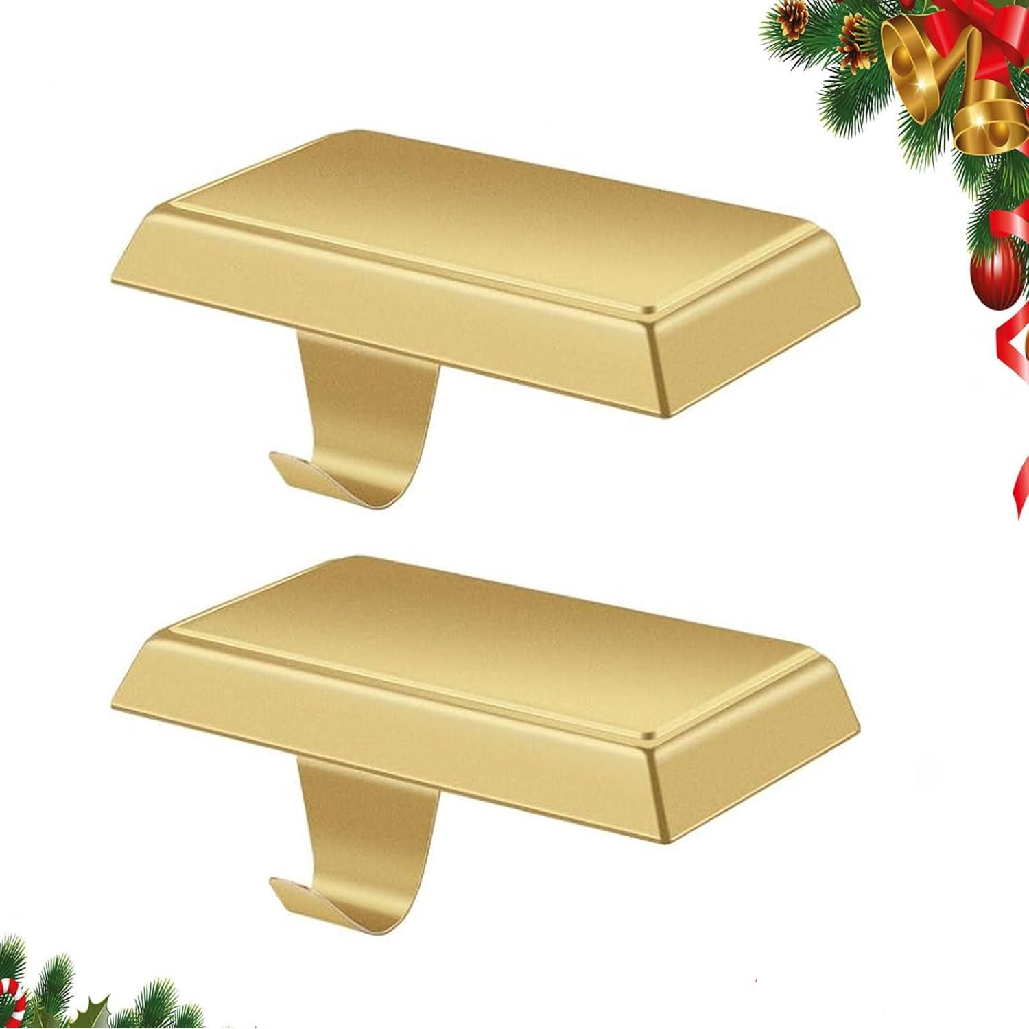 Weihnachtsstrumpfhalter, Kaminstrümpfe, Kleiderbügel, Metall, zum Aufhängen, Strumpfhalter, Basis für Kamin, freistehend, Weihnachten, Party-Dekoration (2 Gold, 2)