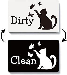 ZAKSEM Funny Cute Black and White Cat Clean Dirty Dishwasher Magnet, Double Sided Strong Kitchen Flip Indicator, Reversible Washing Machine Refrigerator Dish Washer Sign Magnet (ZA01)