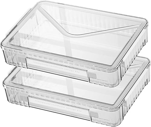 Paquete de 2 cajas de almacenamiento de plástico transparente con tapas, apilables, cajas de almacenamiento de papel para organizar papel de archivo