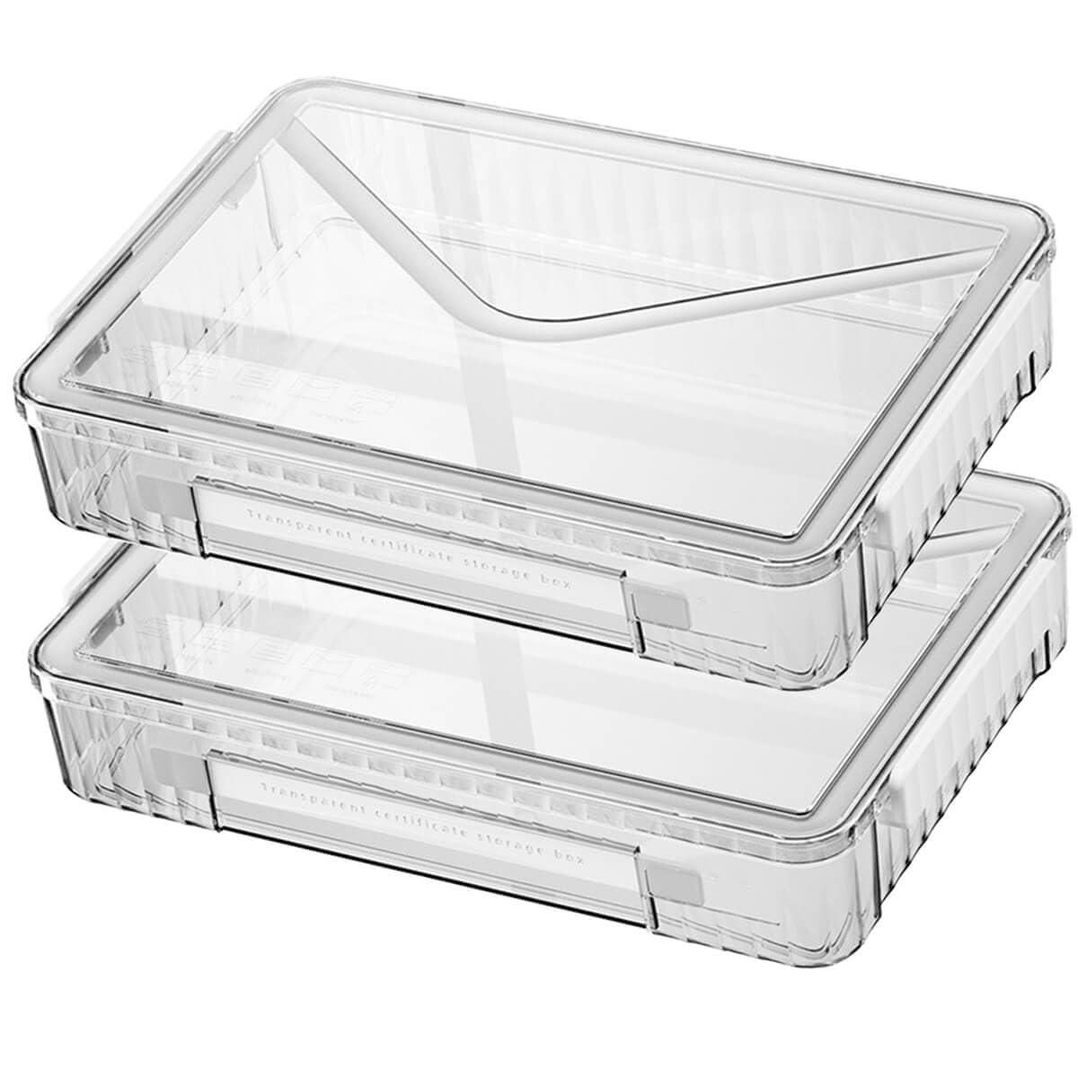 Paquete de 2 cajas de almacenamiento de plástico transparente con tapas, apilables, cajas de almacenamiento de papel para organizar papel de archivo A4, documentos, fotos, álbumes de