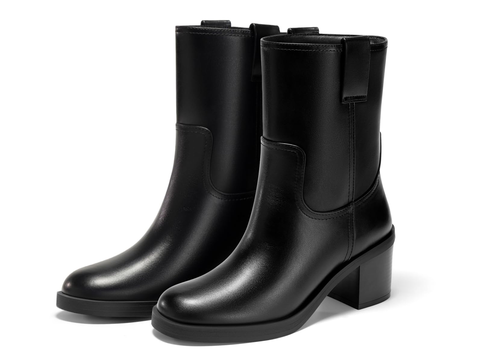 Coutgo Womens Platform Mid Calf Boots Chunky Block Heel Round Toe Boots Fall Winter Shoes