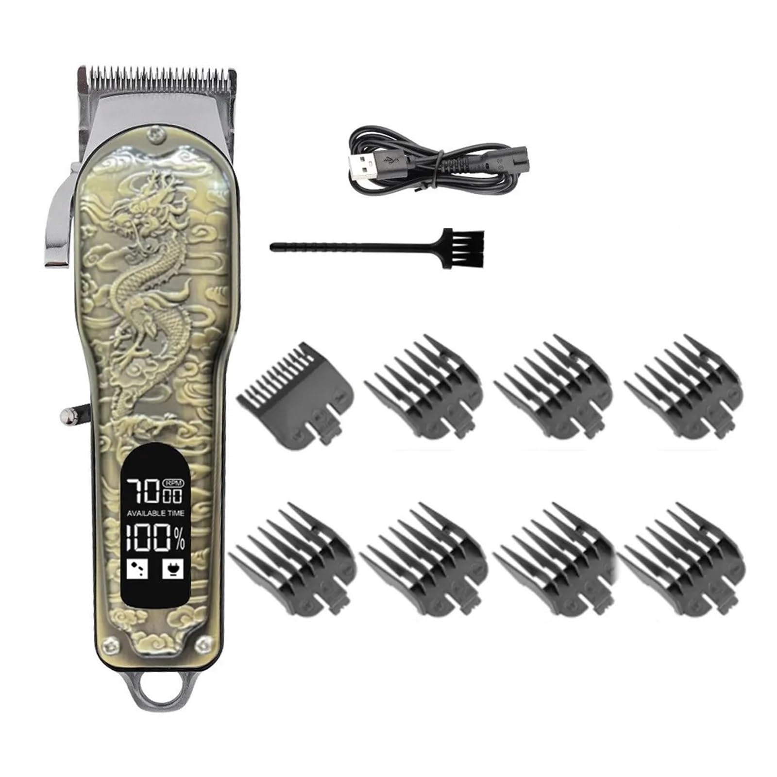 Rasoio professionale per capelli da uomo, con display digitale, ricaricabile tramite USB, tagliacapelli elettrico, rasoio da barba (bronzo dragon)