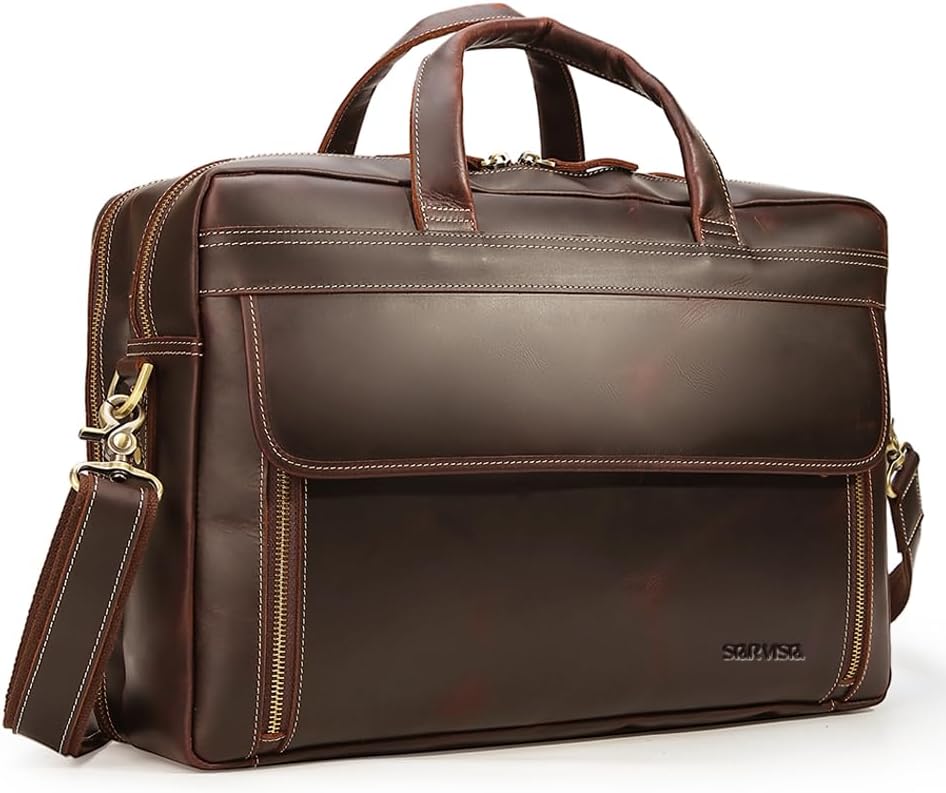 STAR VISTA Sforza Large 18" Laptop Messenger Bag, Leather Briefcase for Men, Business Travel, YKK Zippers and Brass Hardware