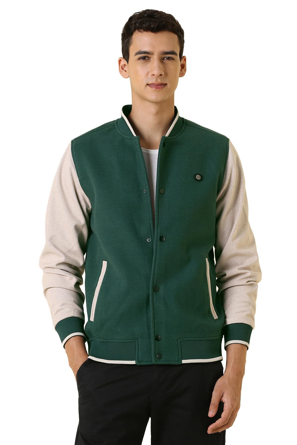 Global Desi Men's Polyester Baseball Collar Stylish Casual Jacket in neutral