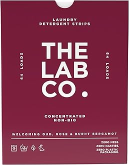 The Lab Co. Laundry Detergent Strips Sheets Eco Ultra-Concentrated Non-Bio Welcoming Oud Rose Bergamot Patchouli. For Hand and Machine Washing. For up 64 Loads