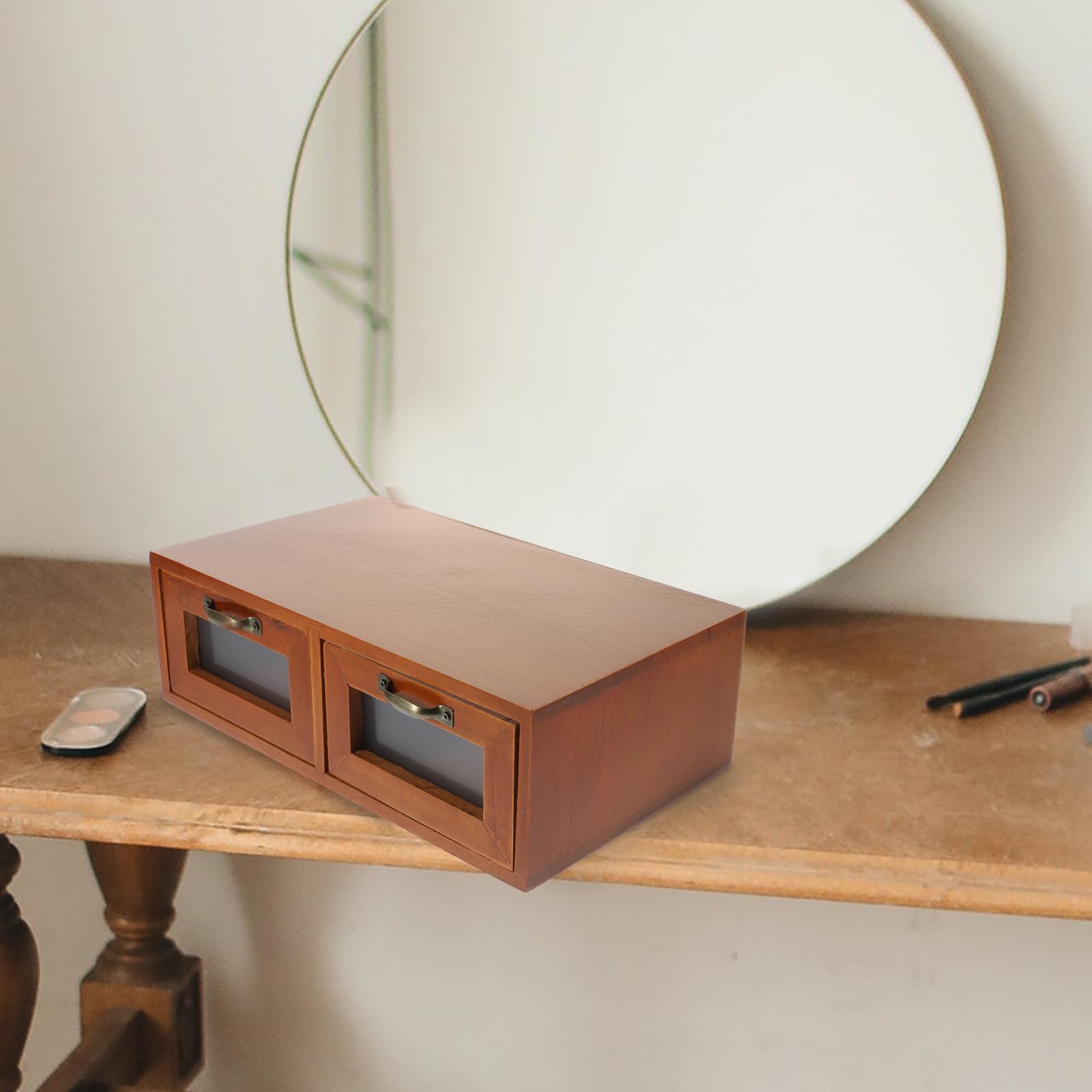 Caja de Almacenamiento Tipo Cajón de Madera Marrón para Oficina y Salón