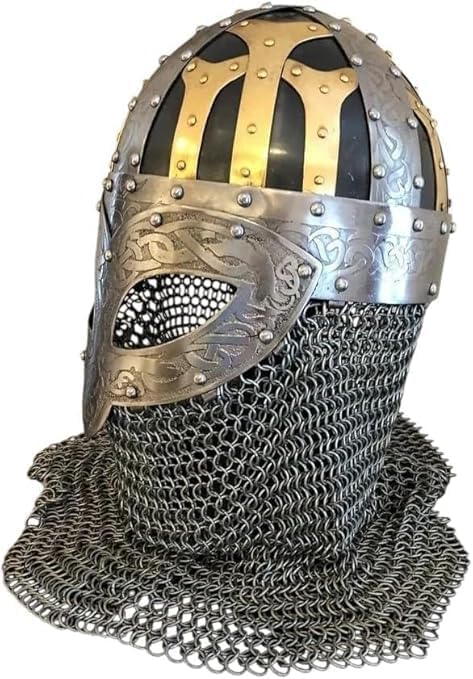 A Medieval Viking Steel Helmet with Chainmail, Adult Wearable
