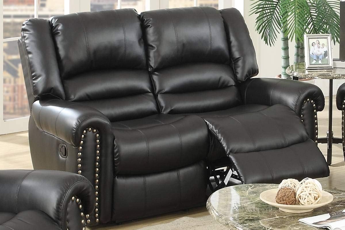 Vale 2 Pieces Motion Loveseat and Sofa Upholstered in Black Bonded Leather