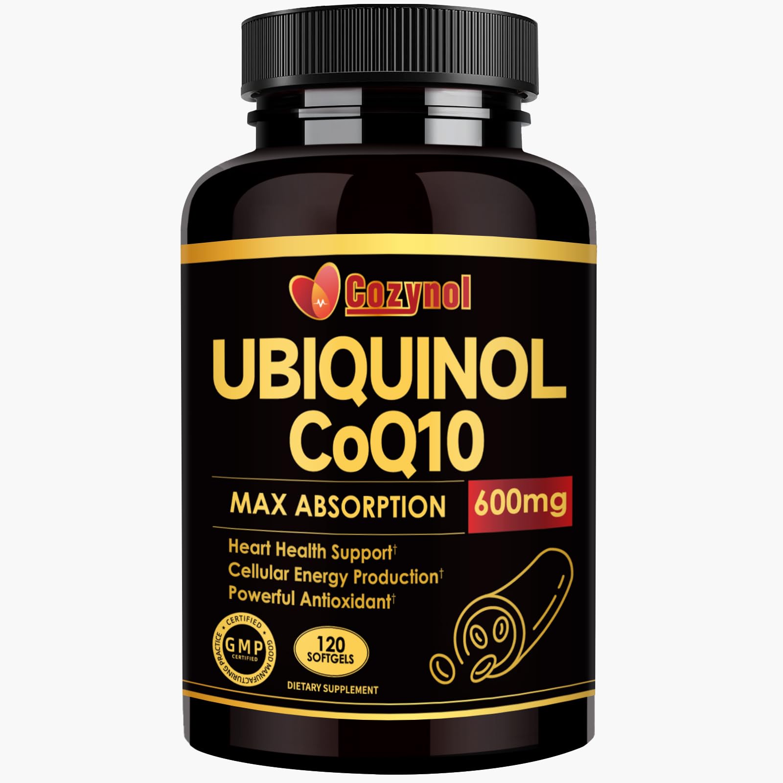 Ubiquinol CoQ10 600mg Softgels, with Vitamin E & Omega 3, 120 Count