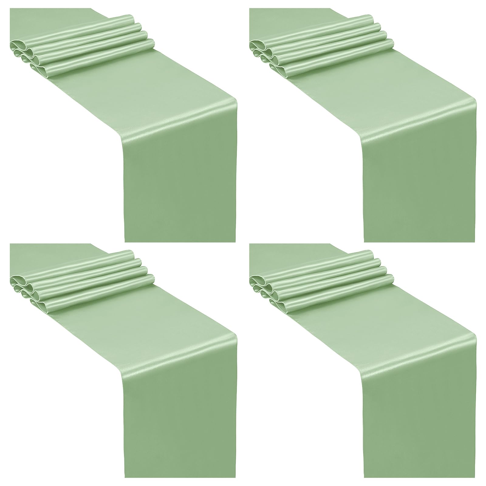 SiinvdaBZX 4 Pcs Sage Green Satin Table Runner 12 x 108 inches Long, Bright Smooth Satin Wedding Table Runner Decorations for Birthday Parties, Buffet, Banquets, Graduations, Engagements