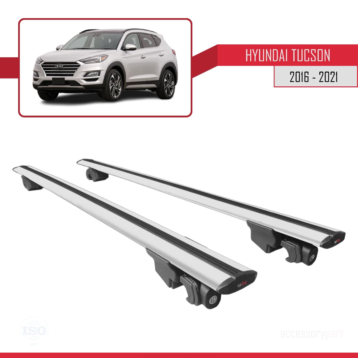 Compatible con Hyundai Tucson 3 (TL) 2016-2021 HOOK Model Barras de Techo Auto Portaequipajes Barras Transversales Gris Aluminio 2 Barras
