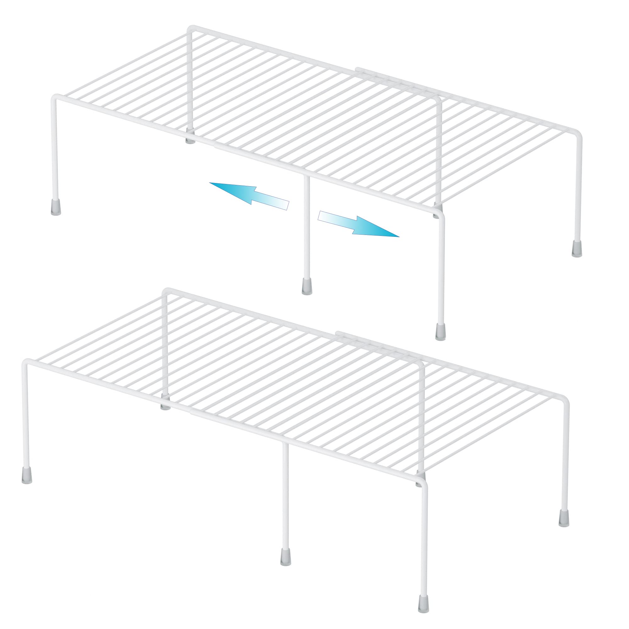 iPEGTOP Freezer Cabinet Storage Shelf Set of 2, 4 Pieces Expandable Metal Rustproof Spice Rack, Adjustable Kitchen Organizer Counter Fridge Pantry Shelf Space Saver (White)