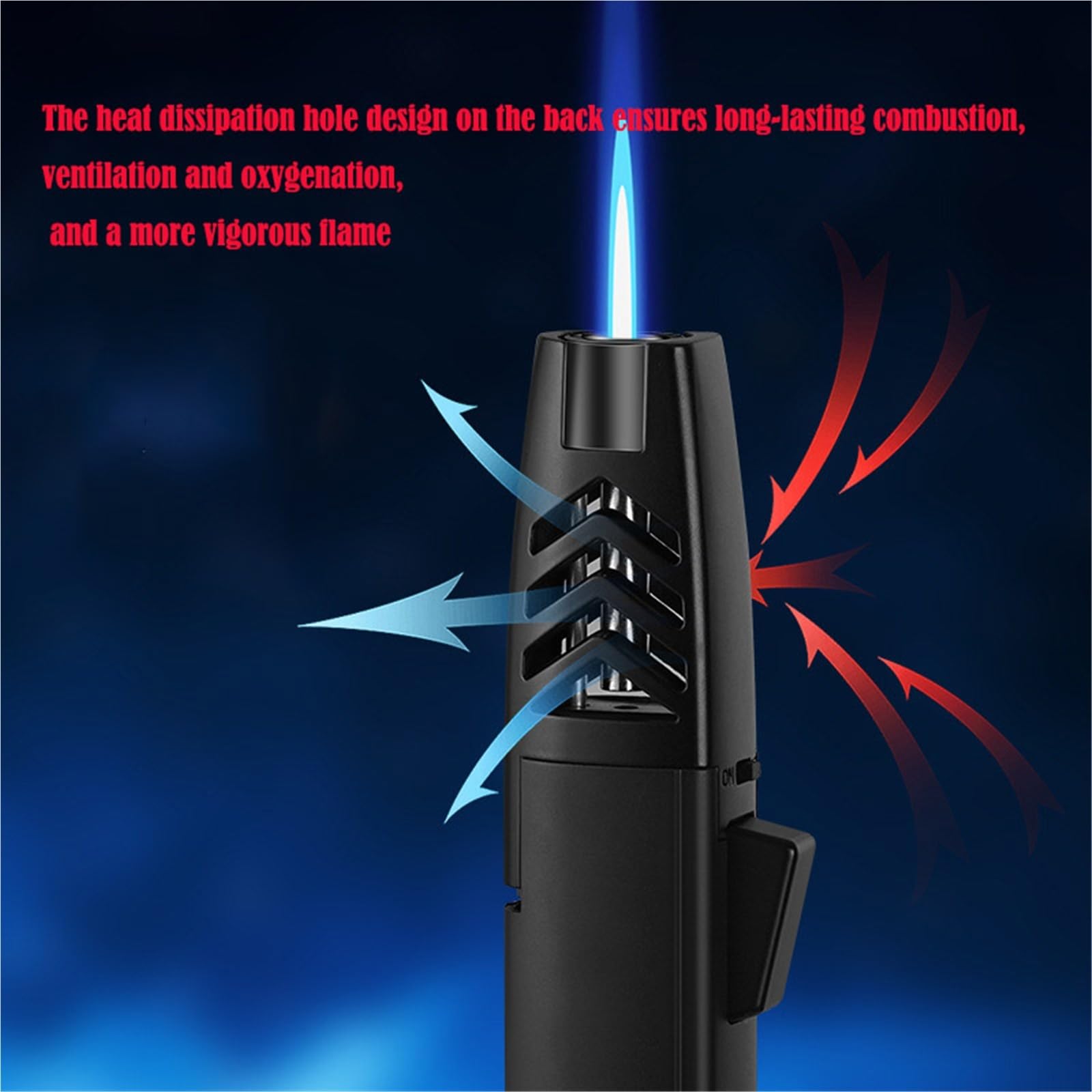 Briquet tempête au butane - Flamme réglable - Rechargeable - Avec interrupteur de verrouillage de flamme - Idéal pour barbecue, feu de camp en plein air, cadeaux