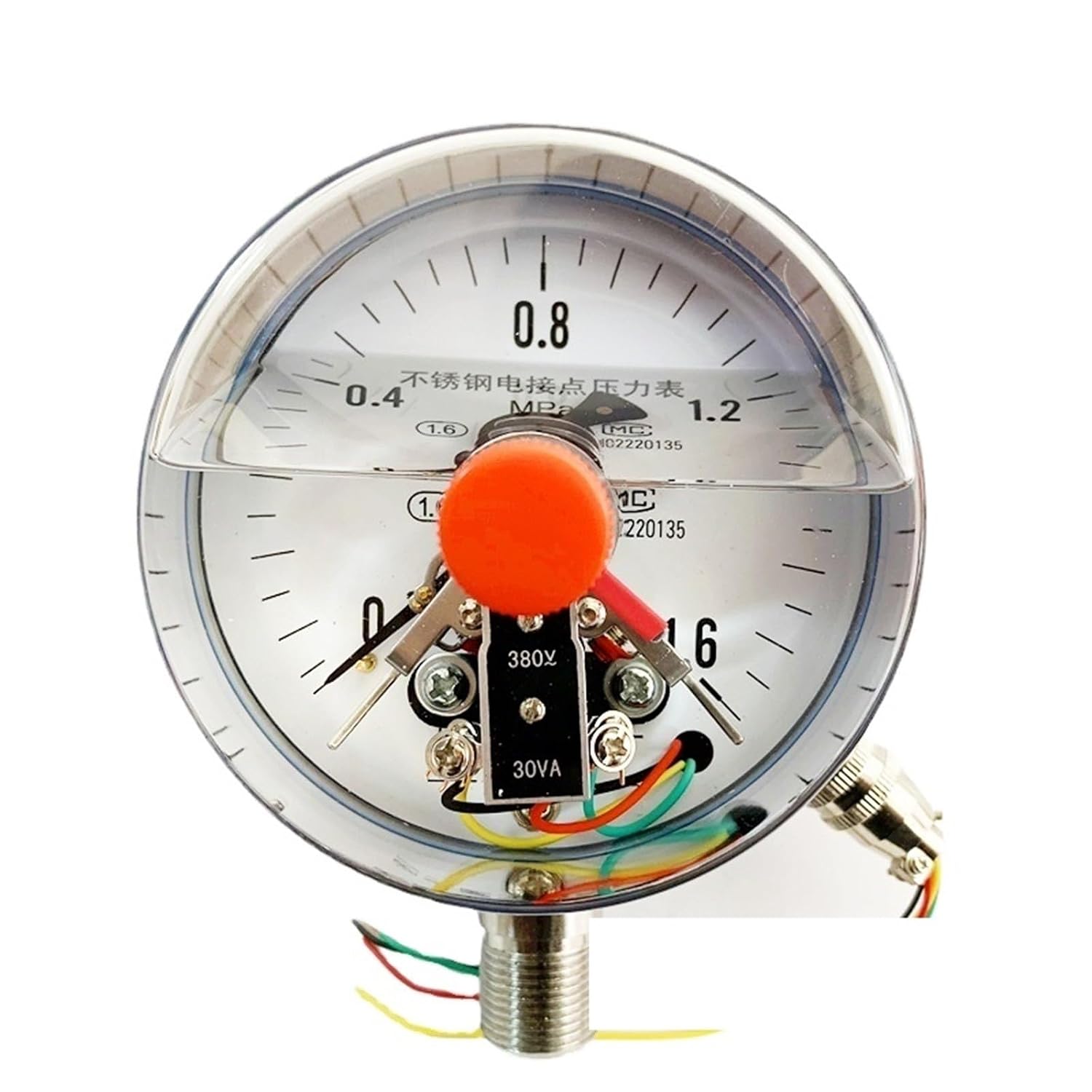 1pc All Stainless Steel Shockproof Electric Contact Pressure Gauge YNXC-100BF 1.6MPa Shockproof and Anti-Seismic Gauge(0-40Mpa)
