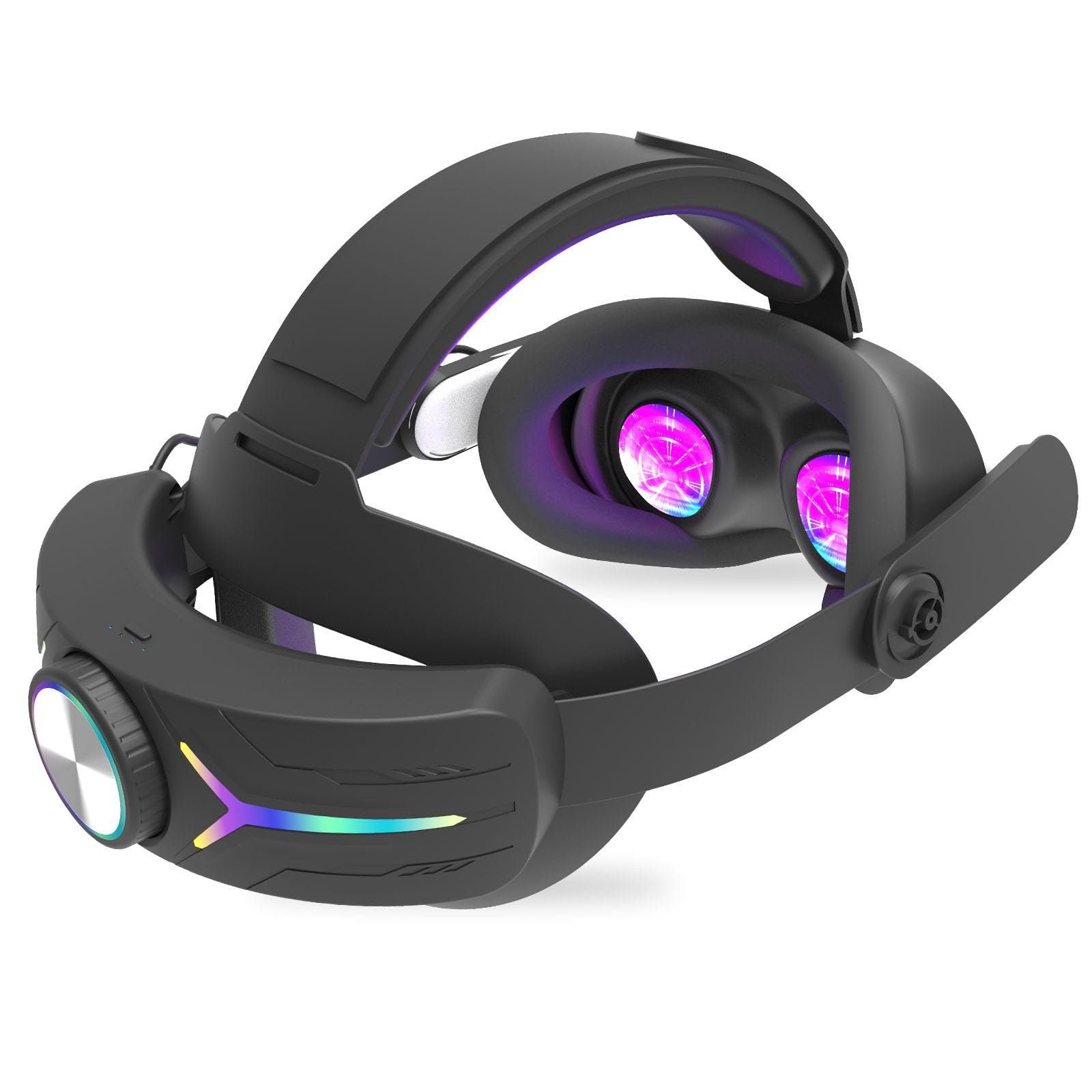 Fascia per capelli regolabile con ricarica RGB, accessori VR per Meta Quest 3S, 12000 mAh, fascia da gioco elettrica (nero con batteria)