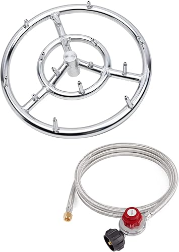 GASPRO Anillo para quemador de hoguera de 12 pulgadas, viene con un regulador de propano ajustable de 0-20 PSI con manguera trenzada (8 pies), apto
