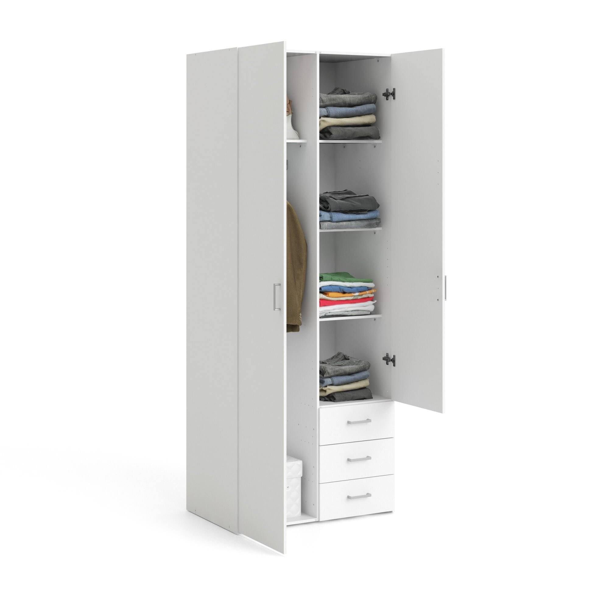 Dmora - Armoire à deux portes et trois tiroirs, couleur blanche, Dimensions 77 x 200 x 49,5 cm