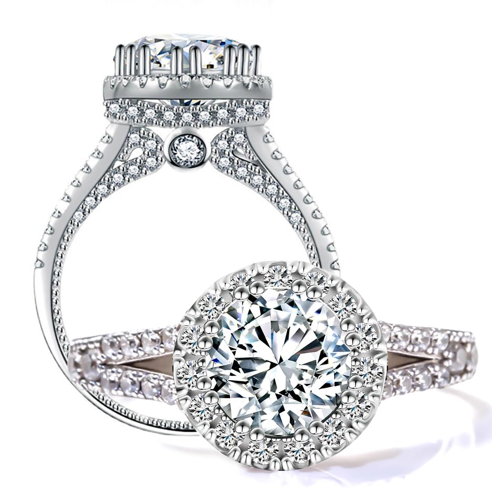 Minkuke 2CT Moissanite Eternal Ring Jewelry S925 Silver Plated 18K White Gold Wedding Promise Rings Gift