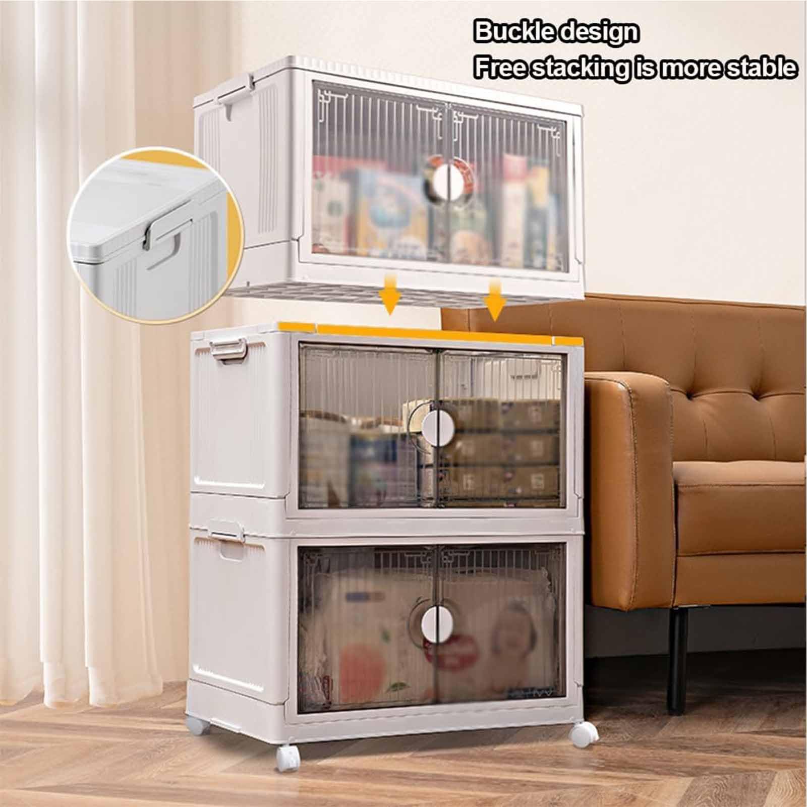 Caja de Almacenamiento de Plegable, hogar Armario de Almacenamiento Cajas de Almacenamiento plástico,Transparente Cajas apilables con Ruedas para dormitorios Salas de Estar