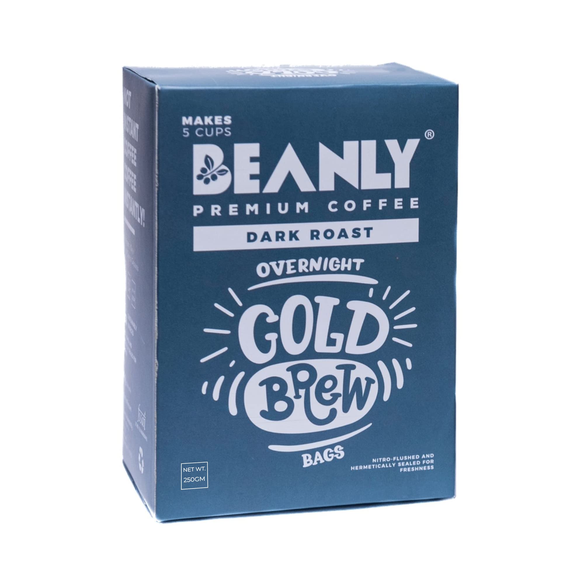 Beanly Overnight Coffee Dark Roast | Arabica Coffee | No Equipment Required | Pack of 5 Cold Brew Bags