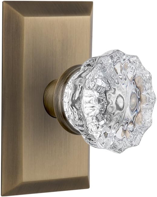 Nostalgic Warehouse Studio Plate with Crystal Glass Knob, Passage - 2.375", Antique Brass