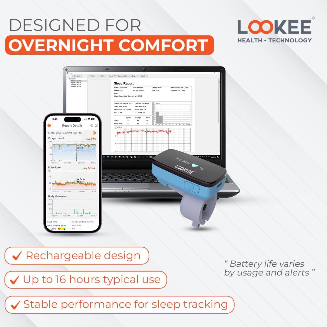 LOOKEE O2Ring - Rilevatore di Ossigeno con App per PC, per monitoraggio Fitness e monitoraggio del Sonno