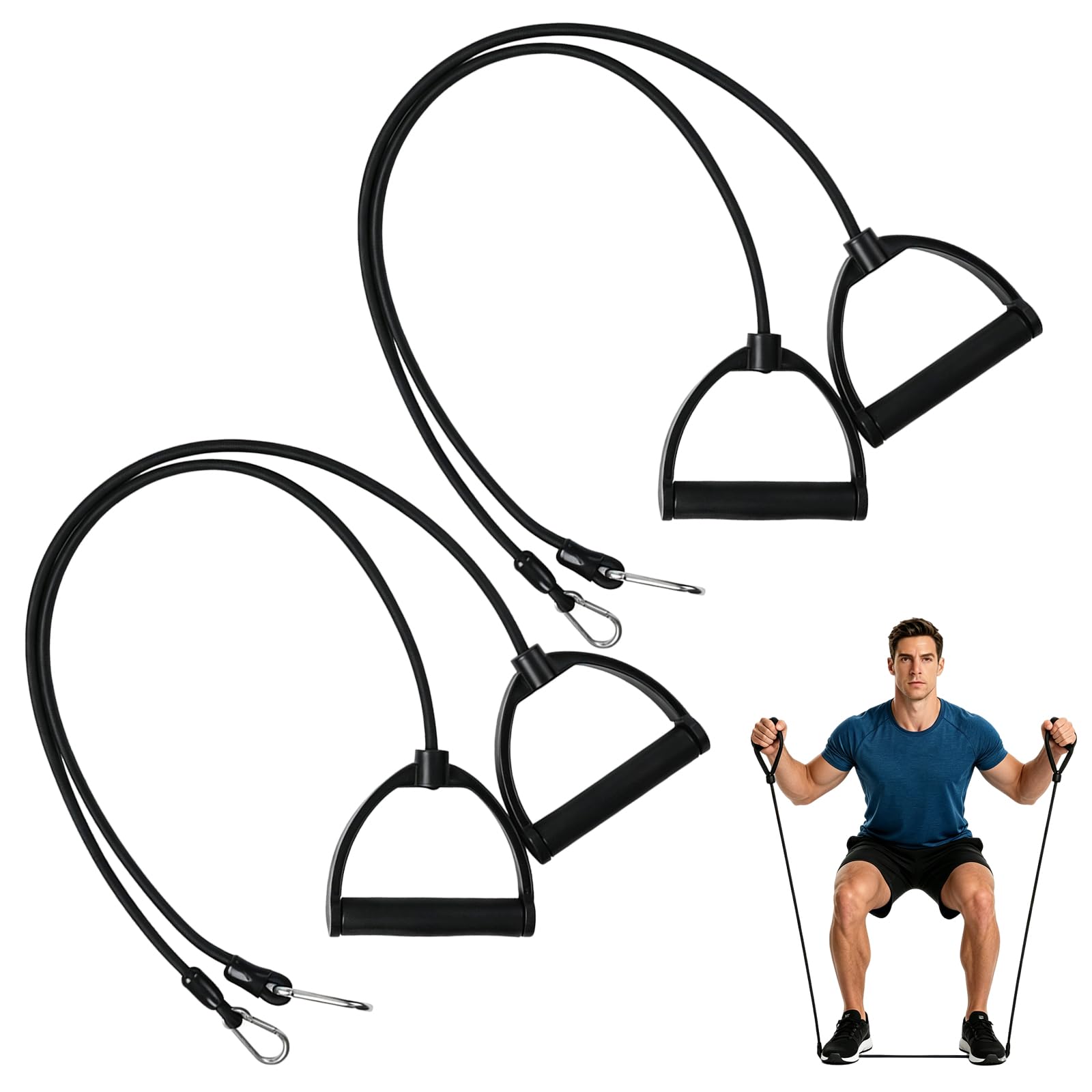 2 Pair of Stepper Resistance Bands with Handles, 31.50in Exercise Bands Resistance for Full Body Workout, Strength Training & Home Gym Fitness Equipment