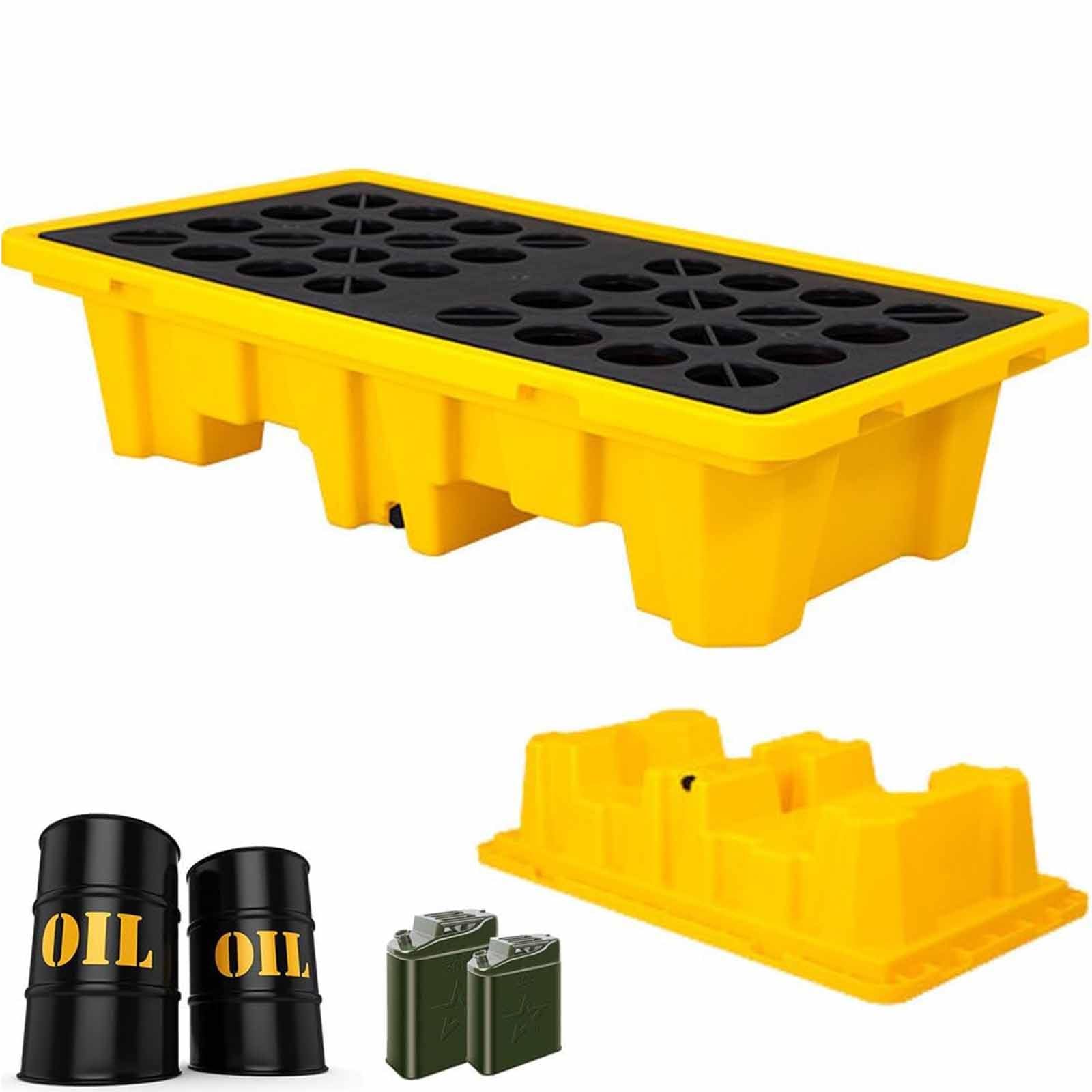 RQLSSSLMXJ Stackable Modular Spill Containment Tray with Drain, Leak Proof Platform for Oil Drums and Chemical Barrels, Ideal for Warehouses and Factories