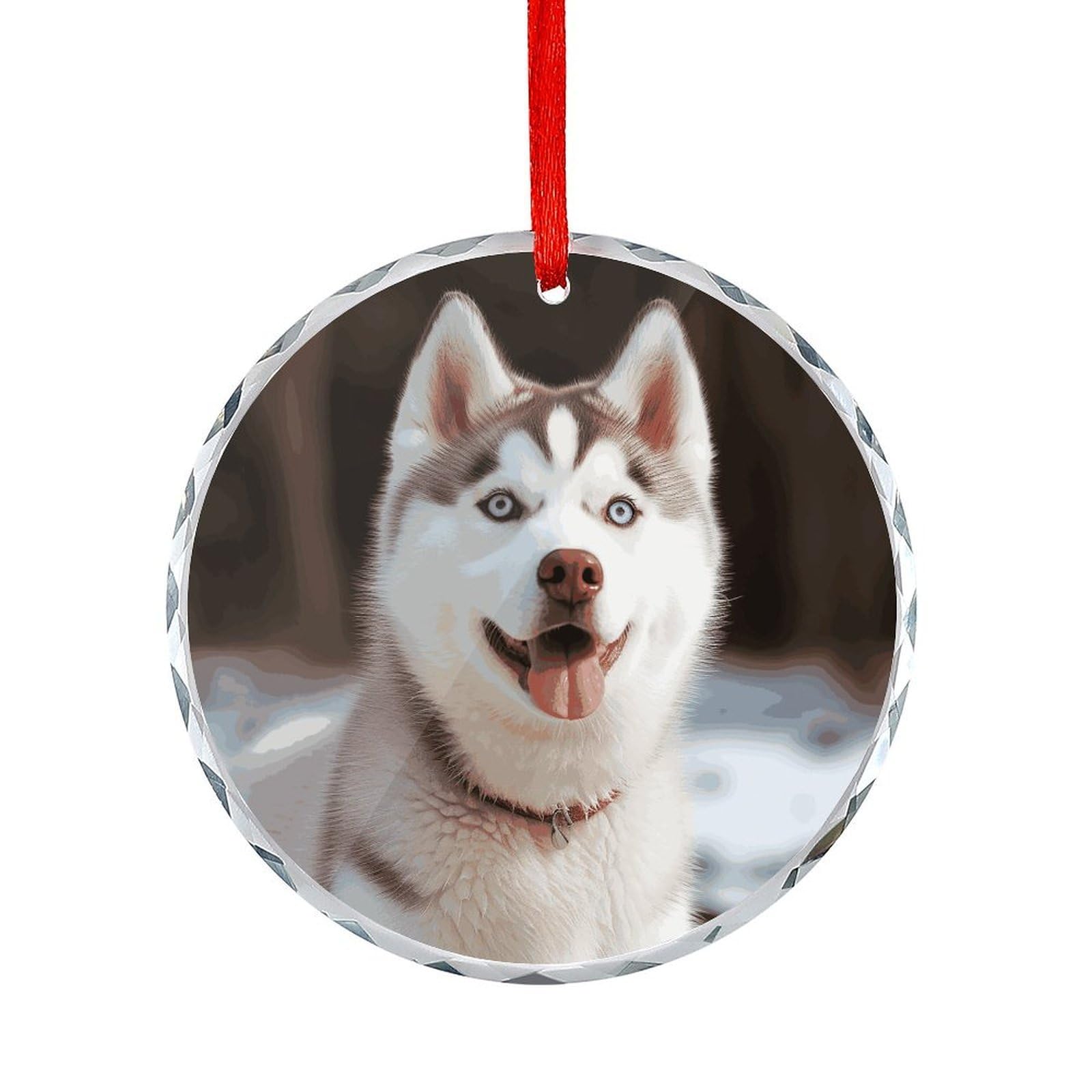 Btcowzrv Style Husky Piquant Dog Round Ornament Hanging Pendant Decor
