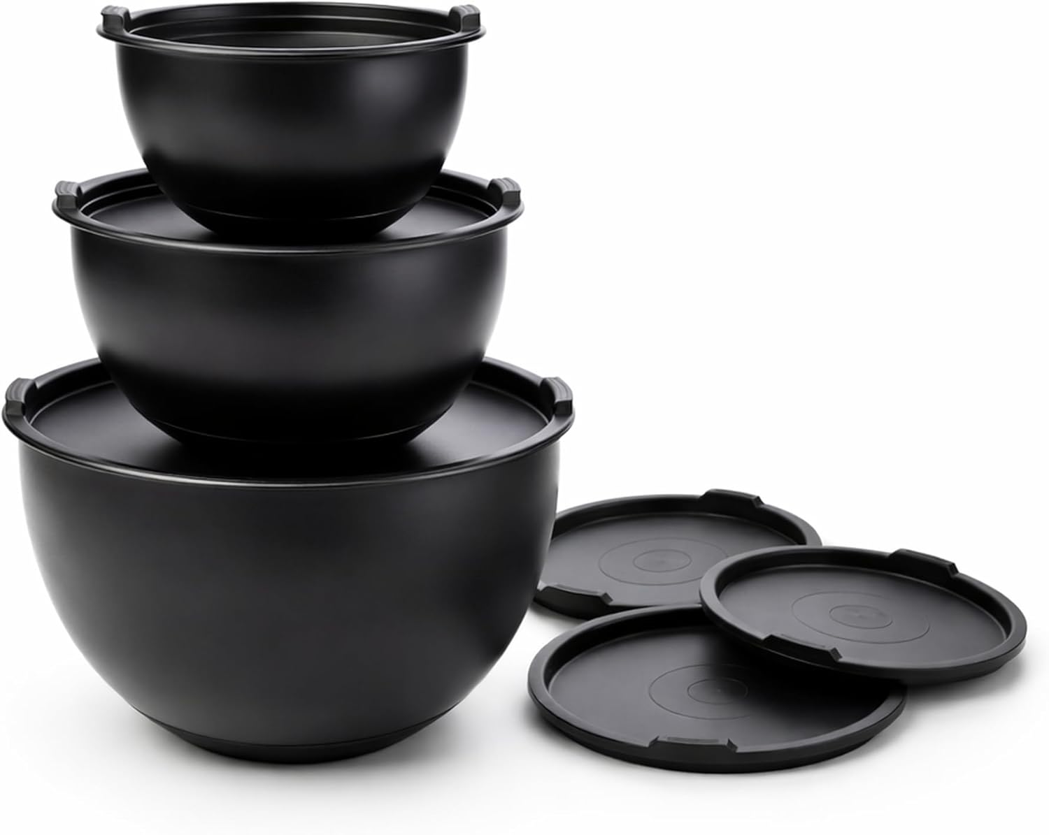 ANGORA BRANDS Matte Black Stainless Steel Mixing Bowls with Lids Set (3-Piece) - Nesting Bowls for Cooking, Baking, Salads & Serving - 1.5 QT, 3 QT & 5 QT - Modern Kitchen Essentials by Samma