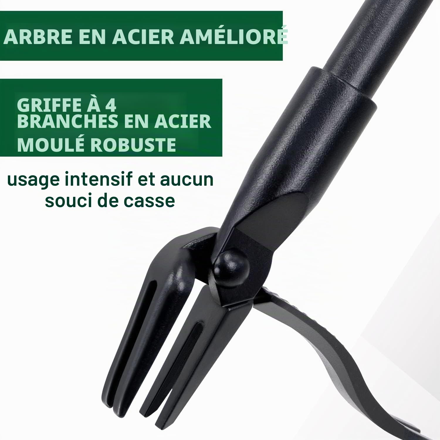 Jardineer Extracteur de mauvaises herbes, outil de désherbage debout de 114,3 cm, outil de désherbage à long manche avec tête en acier à 4 griffes, désherbeur manuel robuste pour jardin, pelouse, cour