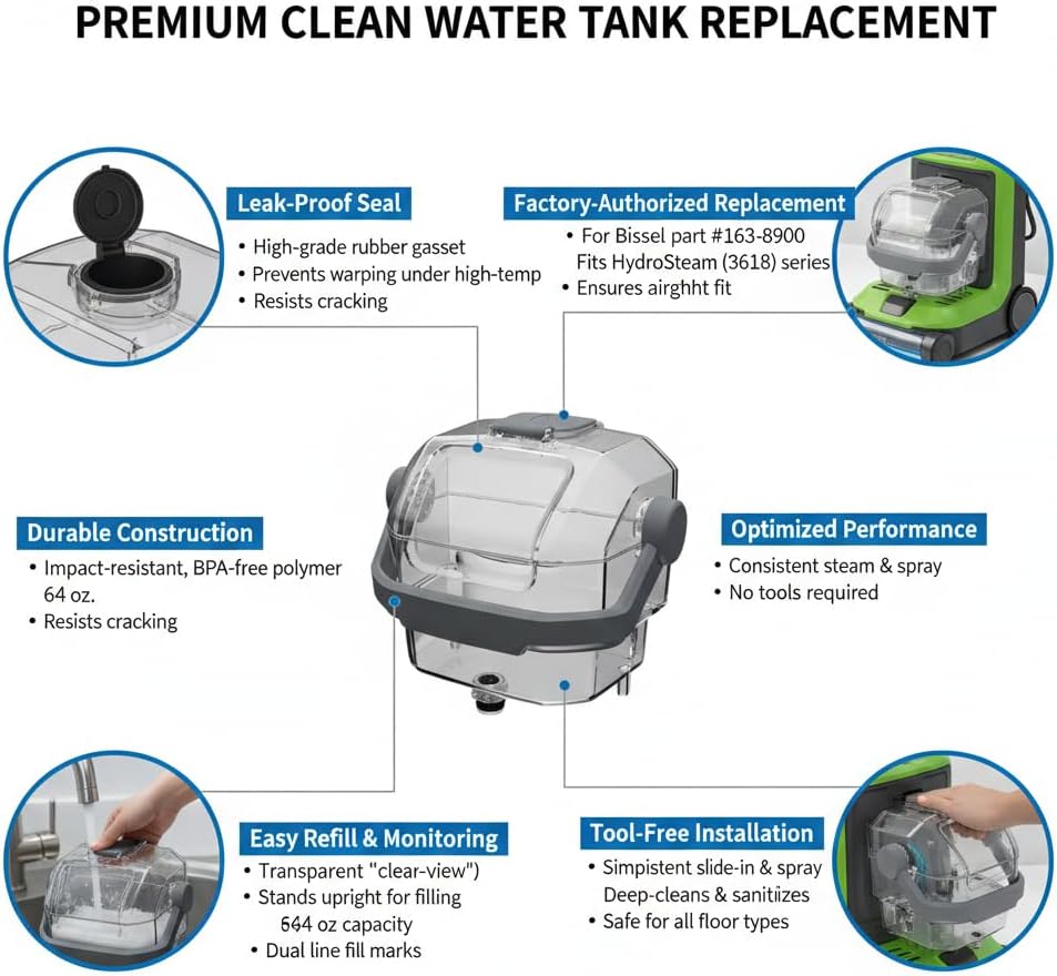 Replacement of Bissell Clean Tank Assembly of Little Green Hydrosteam Carpet Cleaner – Compatible With Models 3618, 3605, 3532#163-8900