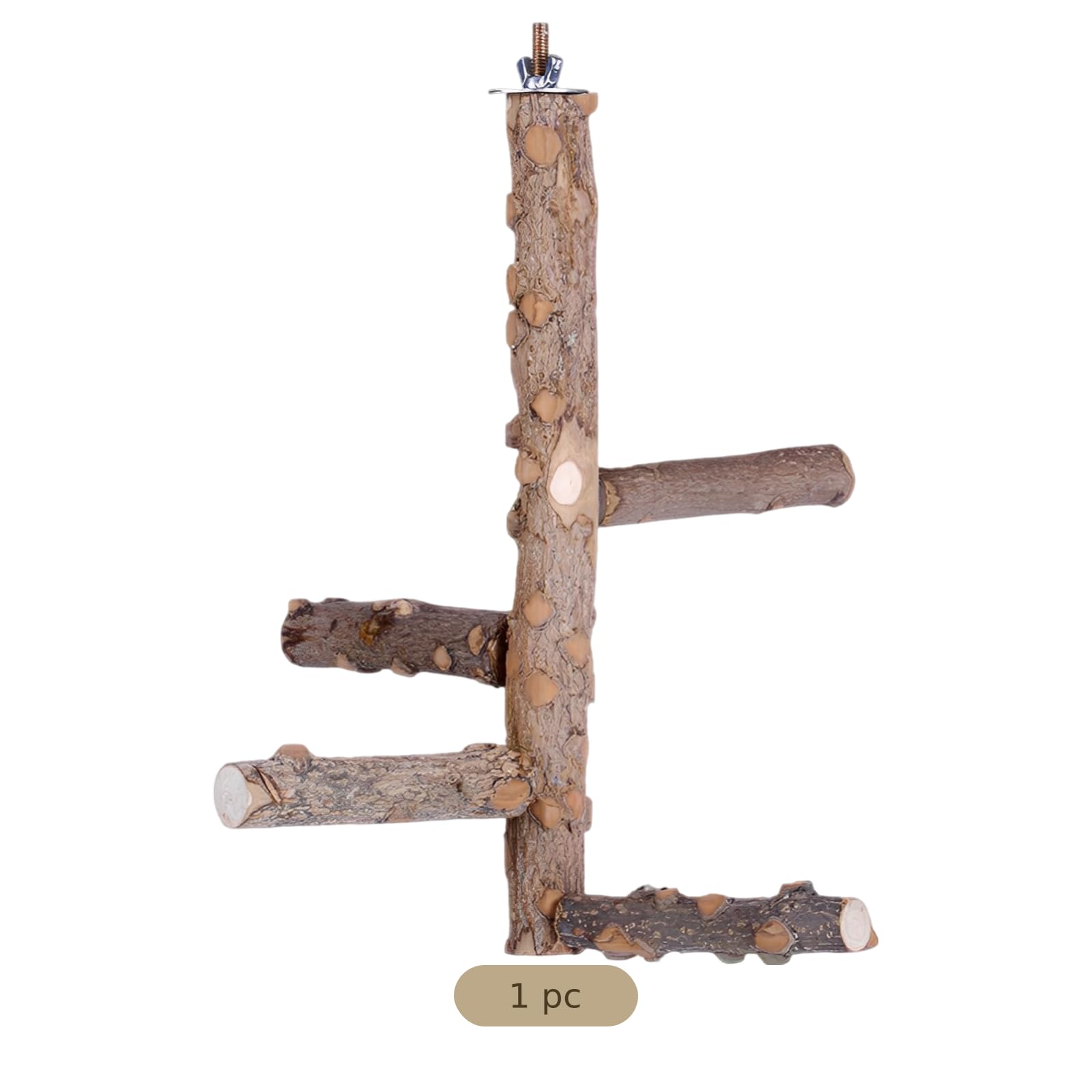 Holz-Vogel-Sitzstange, 25 cm hohe Aktivstange für kleine und mittelgroße Papageien, Knabberspielzeug aus Naturholz zum Ruhen und Bewegen im Käfig, inklusive 5 Schrauben
